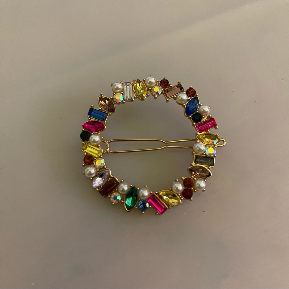 C & C California Jeweled multicolor Crystal Round Hair Clip Barrette